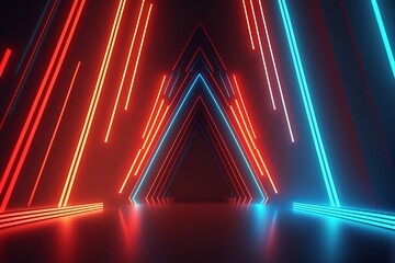 Abstract futuristic neon background. Red blue lines, glowing in the dark. Generative AI