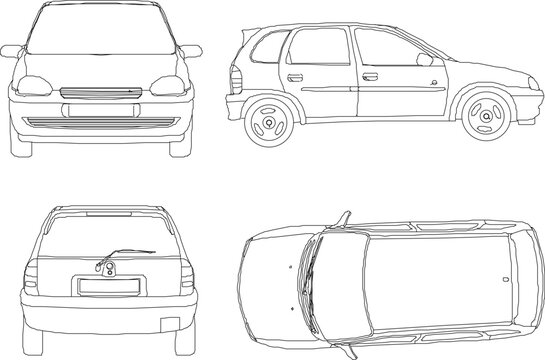 sketch vector illustration of a car looking at various sides