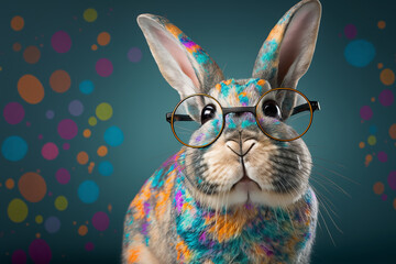 Cool bunny with sunglasses on easter background. Generative Ai