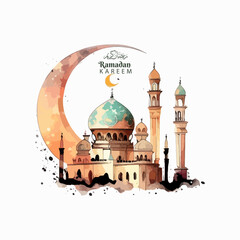 welcome ramadan watercolor mosque decoration