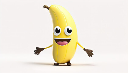 Happy yellow banana fruit mascot illustration design. Cute fruit character generative ai