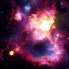 Illustration of colorful cosmic galactic explosions