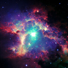 Illustration of colorful cosmic galactic explosions