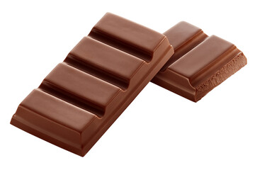 dois pedaços de chocolate ao leite em fundo transparente - barra de chocolate inteiro e barra chocolate quebrado