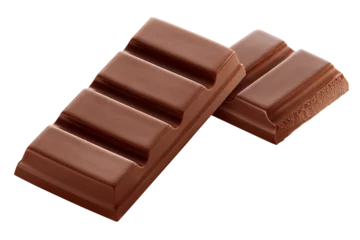 Abwaschbare Fototapete dois pedaços de chocolate ao leite em fundo transparente - barra de chocolate inteiro e barra chocolate quebrado © WP!