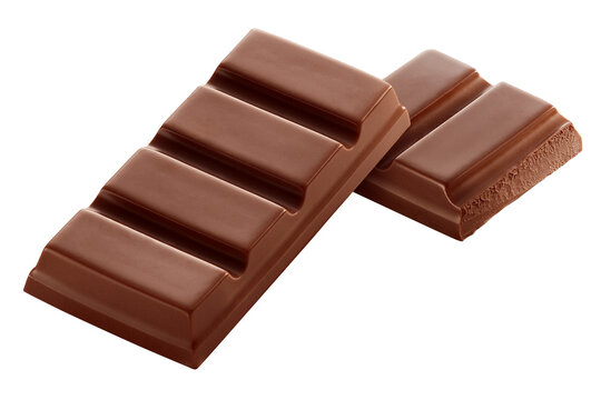 dois peda&ccedil;os de chocolate ao leite em fundo transparente - barra de chocolate inteiro e barra chocolate quebrado