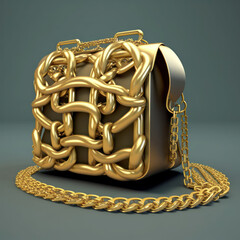 gold bag with chain decoration. model generated by AI