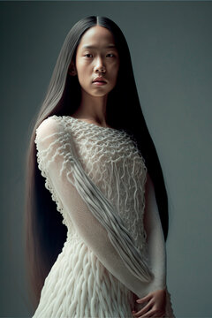 portrait of a woman, studio portrait of an extremely thin anorexic Asian girl, image created using ia