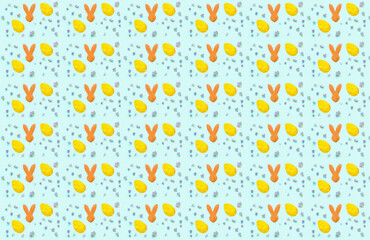 Pattern of Easter eggs and rabbit ears on green background. Happy Easter concept. Wrapping paper or textile design. 