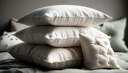 decorative light pillows made of natural fabrics to decorate the home and create coziness.  generative AI