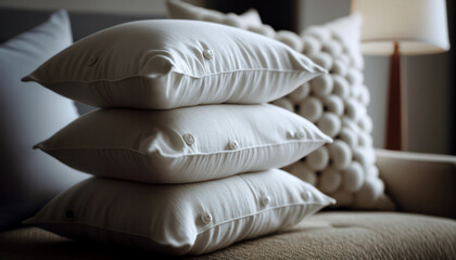 Fototapeta na wymiar decorative light pillows made of natural fabrics to decorate the home and create coziness. generative AI