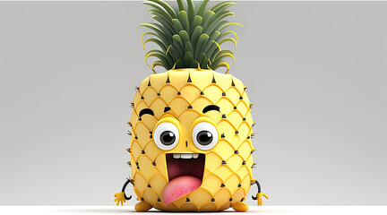 Happy yellow orange pineapple fruit mascot illustration design. Cute fruit character generative ai