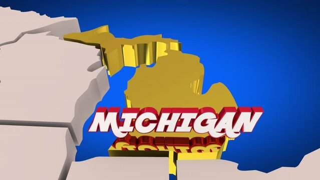 Michigan MI State Map Tourism Travel Detroit Lansing Flint 3d Animation