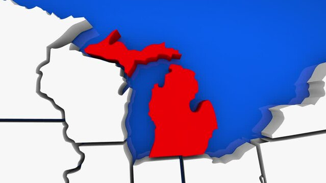 Michigan State Map MI Travel Tourism Location 3d Animation