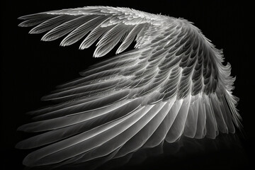 Angel wings on black. Generative AI.