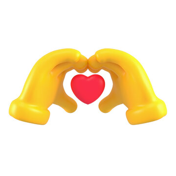 Yellow Emoji Hands In Shape Of Heart. Isolated Hands In Romantic Love Gesture. 3d Rendering.