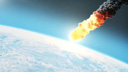 3d rendering, Flaming fireball Asteroid meteor Enternig earth Atmosphere