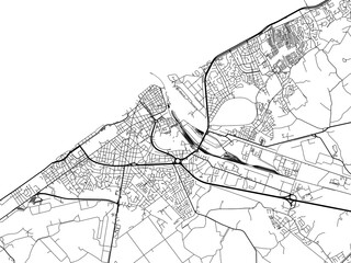 Road map of the city of  Oostende in Belgium on a transparent background.