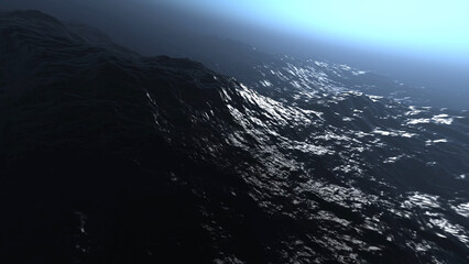 Fototapeta premium Massive waves in the ocean at night, AerialAerial view over storm massive waves in the sea ocean, fogy aerial view,2023 