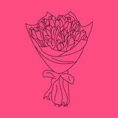 Hand drawing Bouquet of flowers from tulips. Tulip flowers line art. Vector illustration