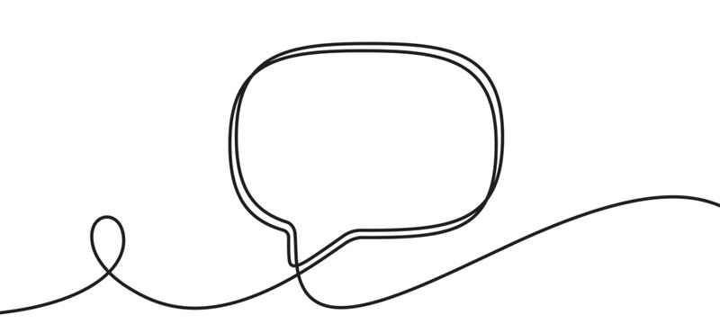 Continuous one line drawing of speech bubble. Single line chat background. Talk text box, feedback message box and comment banner. Hand drawn speech bubble. One continuous line vector