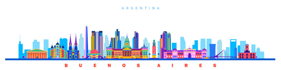 Buenos aires city skyline landmarks abstract colored symbol buildings, Argentina