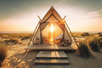 glamping in the beautiful place. luxury glamping. glamorous camping. Generative AI