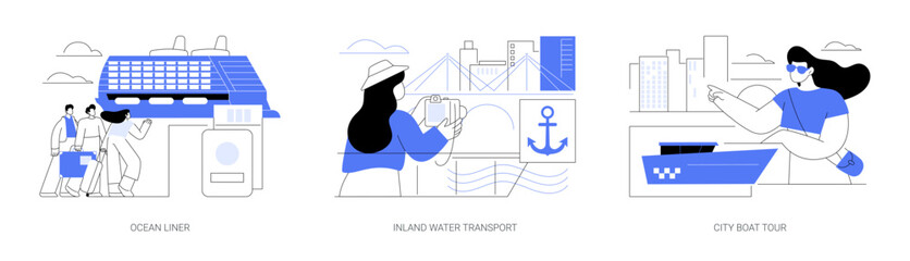 Passenger marine transportation abstract concept vector illustrations. - obrazy, fototapety, plakaty