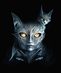 Illustration portrait of an ice cat in fantasy style