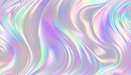 Obraz premium Seamless trendy iridescent rainbow foil texture. Soft holographic pastel unicorn marble background pattern. Modern pearlescent blurry abstract swirl illustration. Generative AI