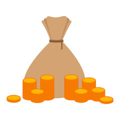 Simple flat bag full of money golden coins