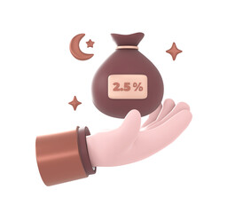 3d render of hand giving islamic charity or zakat al fitr icon design