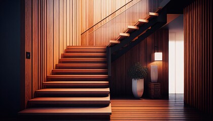 Fototapeta premium illustration stairs in a modern house Generative AI
