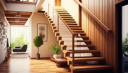illustration stairs in a modern house Generative AI