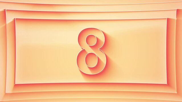 Progressive counting from 1 to 10. Minimalistic embossed number with glittering lights and dynamic shading, in shades of orange. 4k