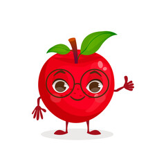 Cartoon character fruit - Apple. Fruit with face, arms and legs. Vector graphic.