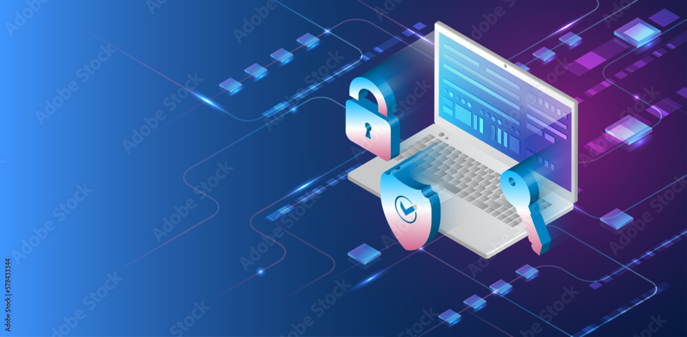Poster Data protection, privacy, and internet security concept. Hi-tech various background. Cyber security for business and internet projects. Vector illustration of data security services.