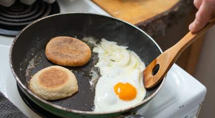 frying pan with fried eggs