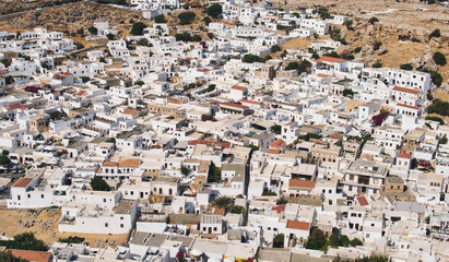 Landscape of a Lindos old town on Rhodes island in Greece