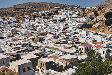 Fototapeta na wymiar Landscape of a Lindos old town on Rhodes island in Greece