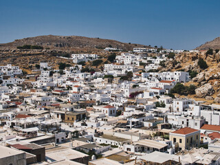 Landscape of a Lindos old town on Rhodes island in Greece