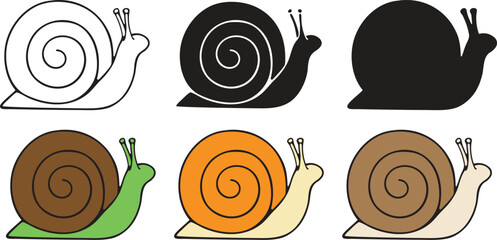 Cute Snail Clipart - Outline, Silhouette & Color © ATerra