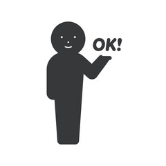 OK!の文字を持って笑顔立っている人のアイコン･ピクトグラム - オーケー･承認･了解のイメージ
