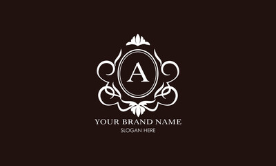 Vector illustration of letter A logo template. Classic floral monogram with decorative elements.