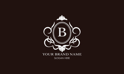 Vector illustration of letter B logo template. Classic floral monogram with decorative elements.