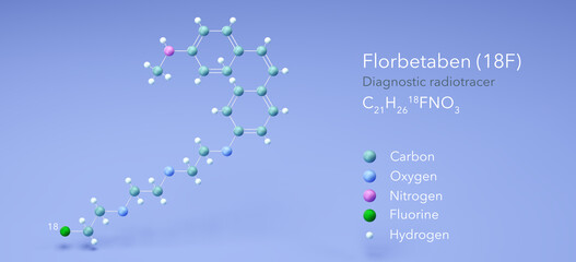 florbetaben (18F) molecule, molecular structures, diagnostic radiotracer, 3d model, Structural Chemical Formula and Atoms with Color Coding