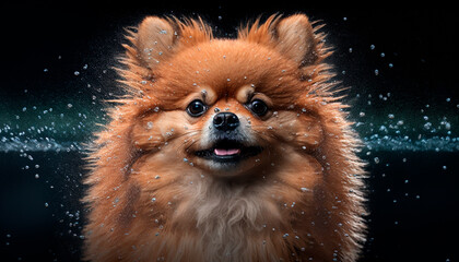 Obraz premium A Sweet Pomeranian Dog Sitting in the Rain, Shaking Off the Raindrops