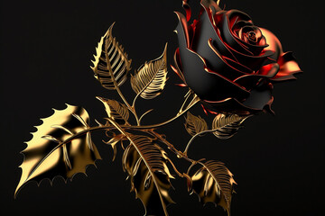 gold rose with black background. Generative AI