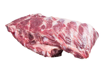 Rack of raw pork spare ribs.  Isolated, transparent background