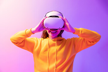 Caucasian Woman Enjoy Using VR Headset